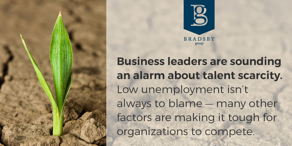 Business leaders are sounding an alarm about talent scarcity. Low unemployment isn’t always to blame — many other factors are making it tough for organizations to compete.