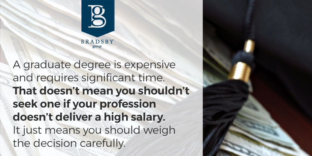 Is a master's degree worth it? A graduate degree is expensive and requires significant time. That doesn’t mean you shouldn’t seek one if your profession doesn’t deliver a high salary. It just means you should weigh the decision carefully.